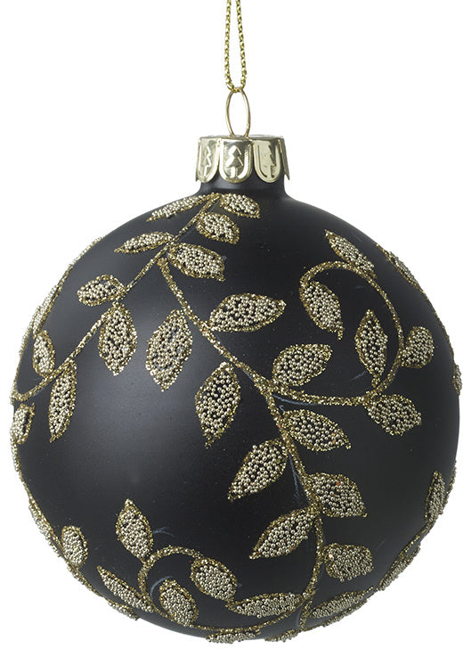 BAUBLE Golden Leaf Black Bauble, 8cm