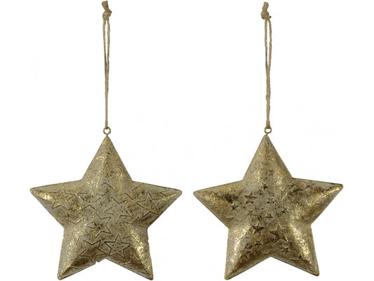 BAUBLE TARNISHED GOLD STAR 13.5CM.